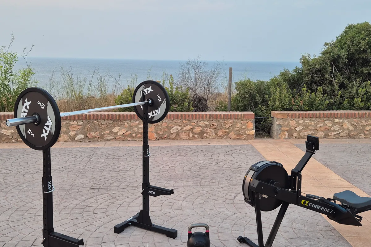 PHOENIX training equipment set up with a sea view