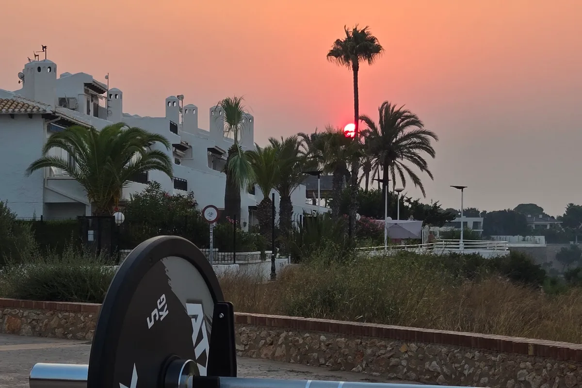 Barbell on the Costa Blanca coast at sunset