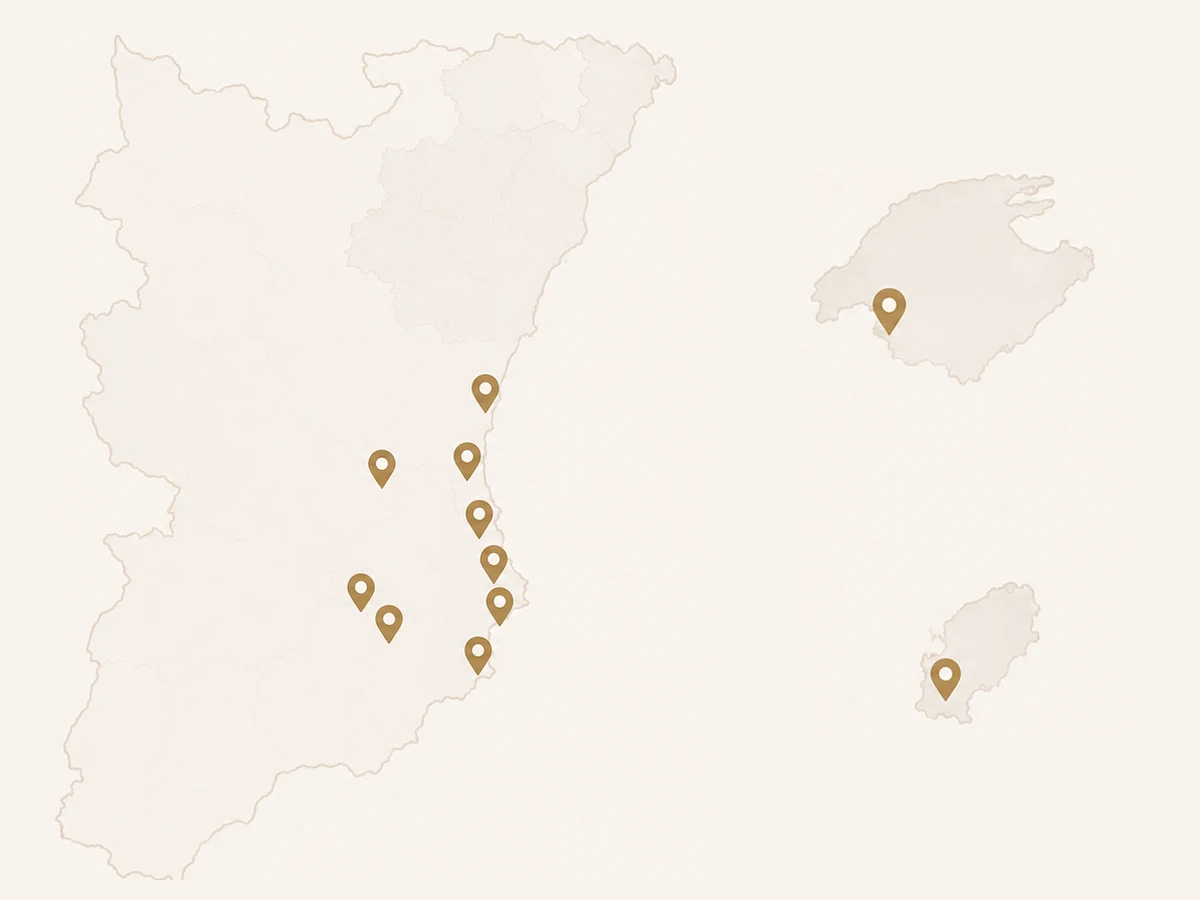 Map of the Costa Blanca with all coaching locations plus Mallorca and Ibiza